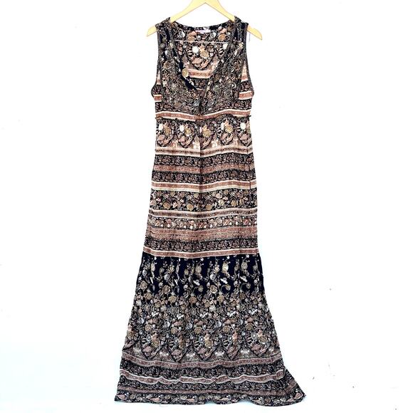 Calypso St. Barth Silk Sequin Embroidered Maxi Dress Long Brown Small Boho - Picture 4 of 13